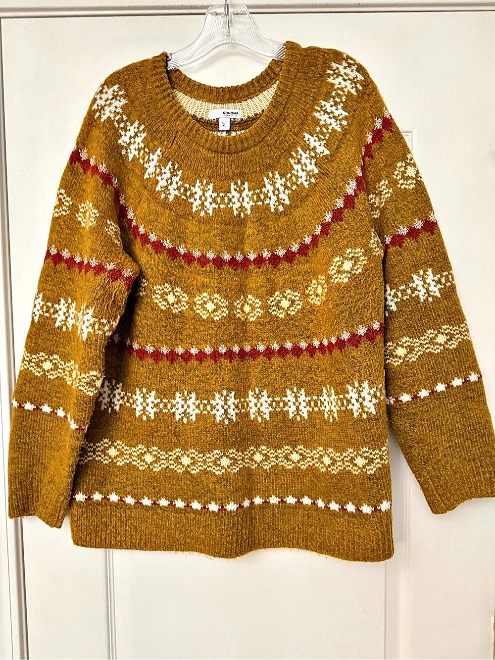 Sonoma Fair Isle Crewneck Sweater Brown & White Size XL